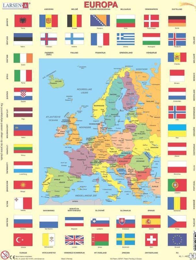 Larsen Puzzles Puzzle Map/flag - Europe - 70 pieces Maxi (36.5x28.5 cm) 2D Puzzels