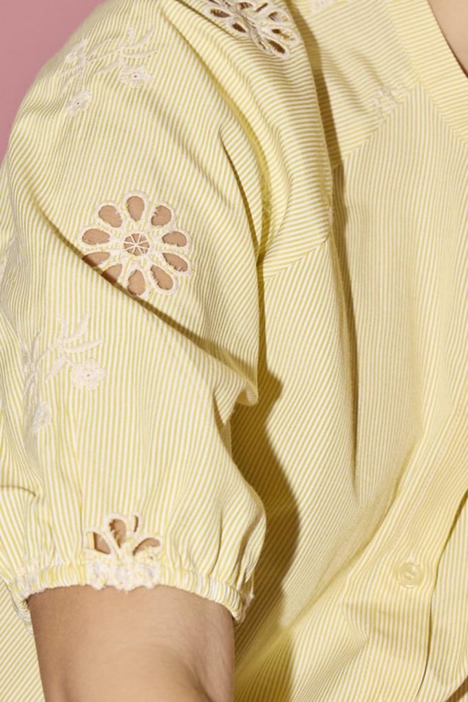 SISTERS POINT Edina-ss - Dames blouse - Straw stripe - Maat M