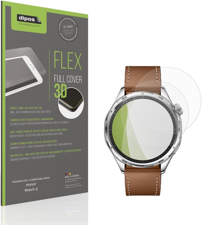 dipos FLEX – 2x Matte Screenprotector geschikt voor Honor Watch 6 | Volledige Schermbescherming | Case-Friendly