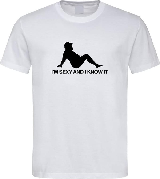 Wit T Shirt met  " I'M Sexy and i Know It " print Zwart size M