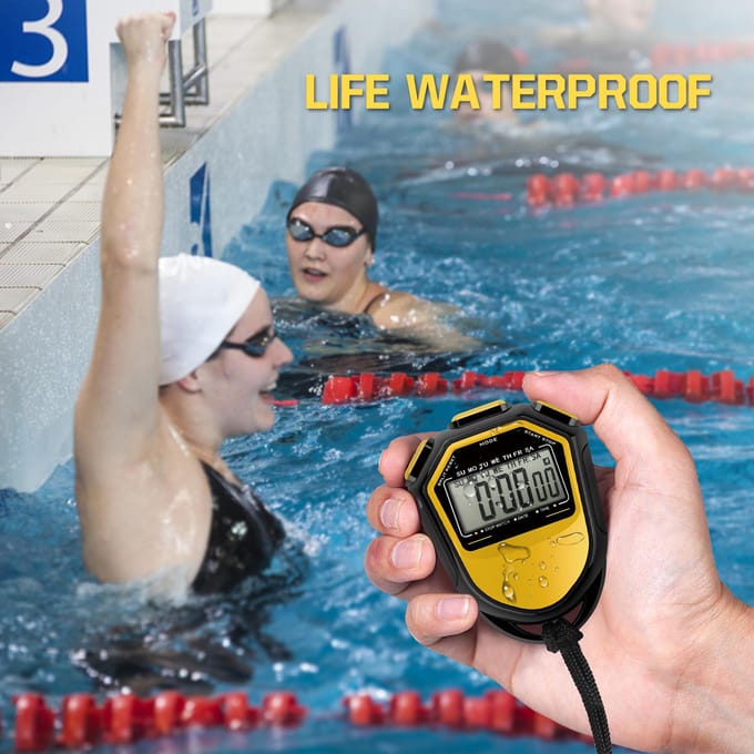 Waterdichte stopwatch Digitale handheld LCD Timer Chronograaf Sportteller met riem om te zwemmen