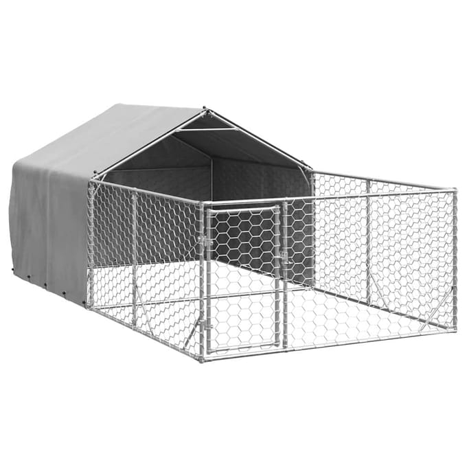 vidaXL - Hondenkennel - met - ren - 4x2x1,5 - m - gegalvaniseerd - staal