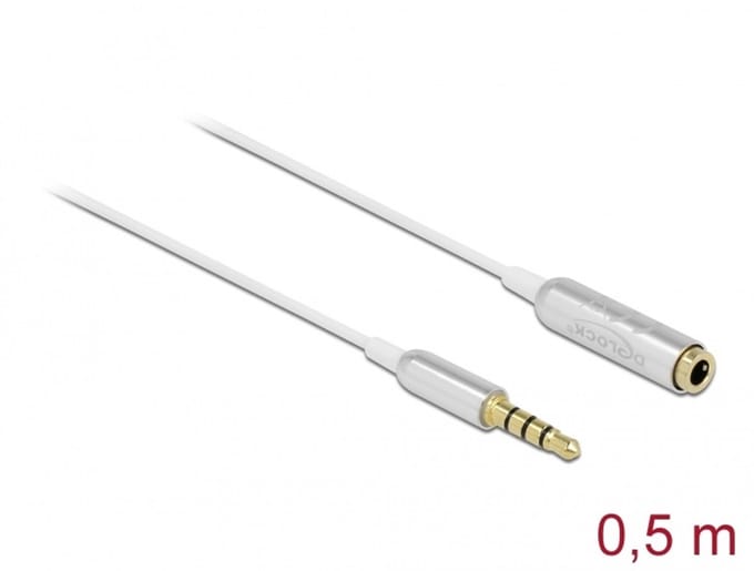 Delock 66072 Jackplug Audio Aansluitkabel [1x Jackplug male 3,5 mm - 1x Jackplug female 3,5 mm] 0.5 m Zilver, Wit