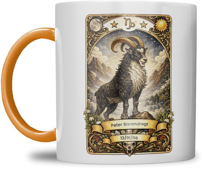 Sterrenbeeld mok - Steenbok - Oranje - Tarot mok - Gepersonaliseerd met naam en datum