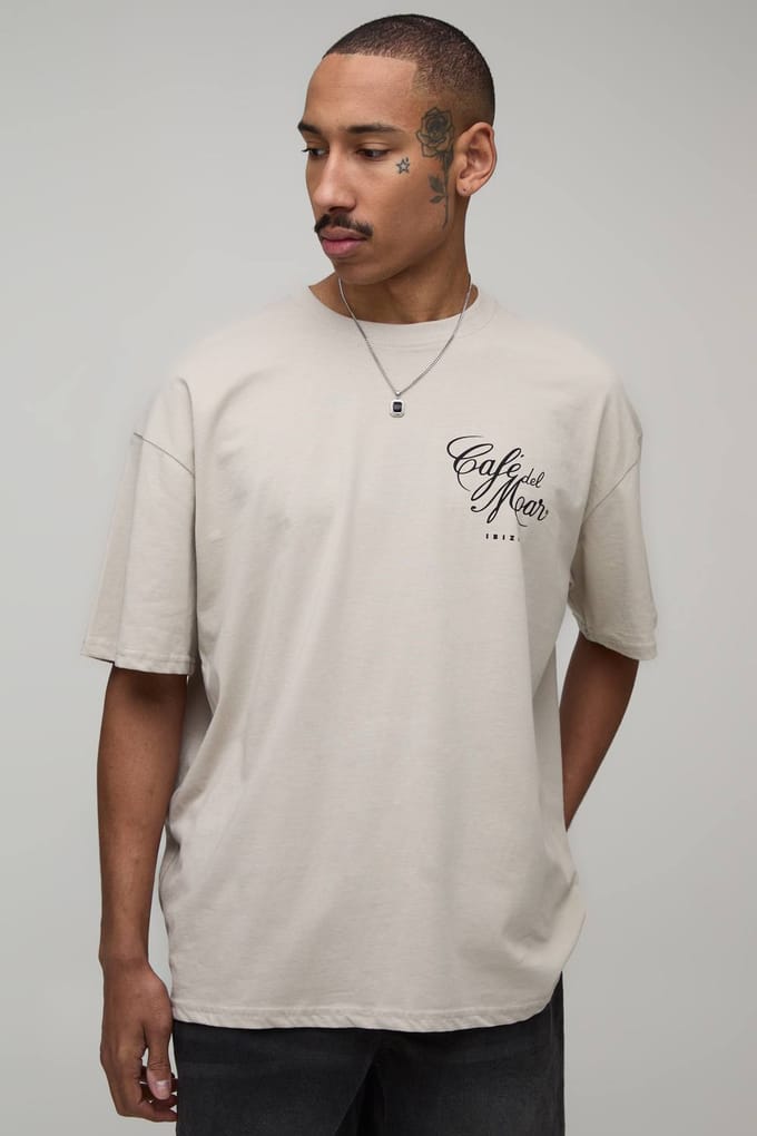 Oversized T-shirt Met Cafe Del Mar Licentieprint | Stone | Size Medium