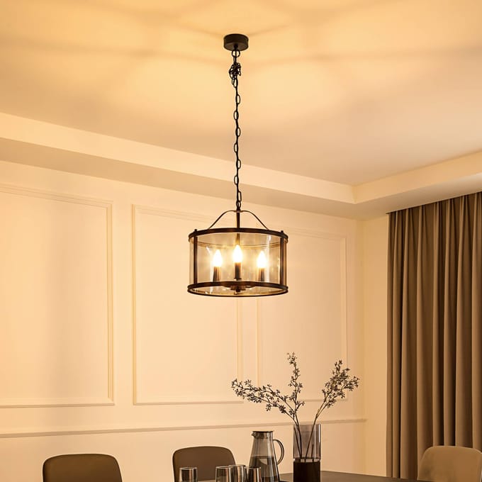 Lucande - hanglamp - 3lichts - Ijzer, glas - H: 36.9 cm - E14 - zwart, transparant