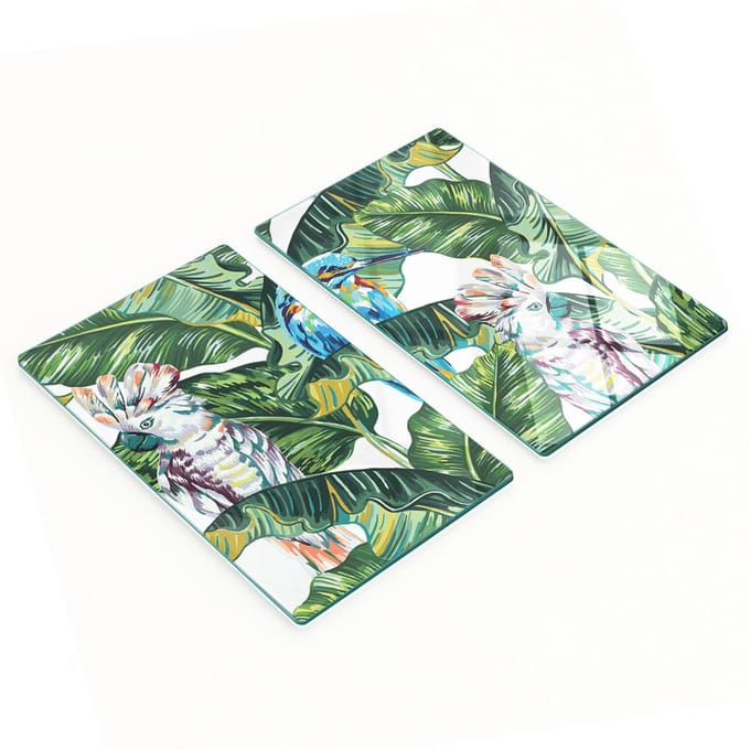 Glazen serveerplanken met tropisch patroon, 2x30x52 cm