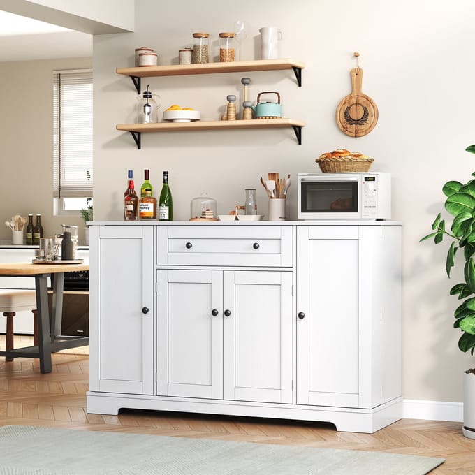 Keukenbuffet - 138 cm - Met Schuifladen - Verstelbare Planken en Deuren - Hout - Wit