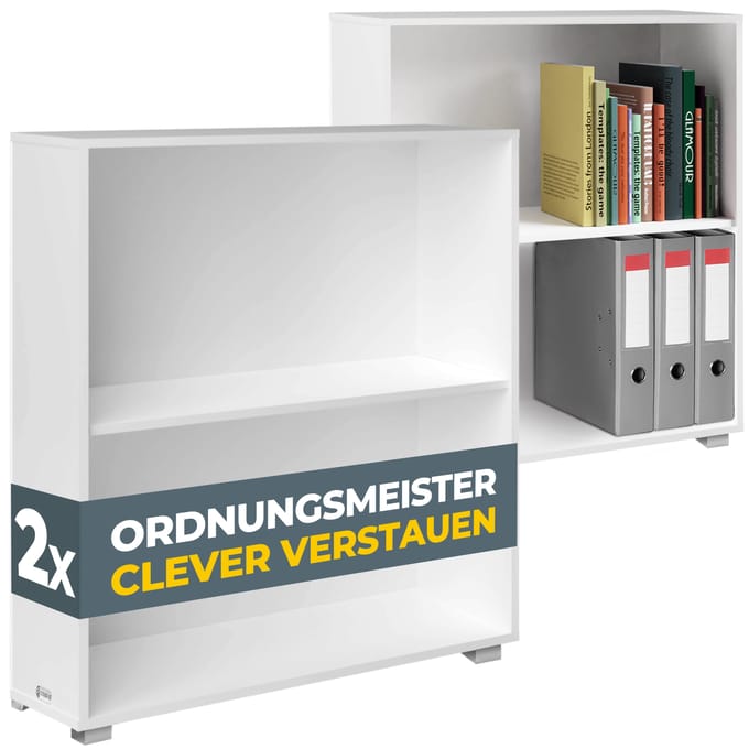 Casaria Boekenkast Set van 2 – 2 Verstelbare Planken - 77x60x28cm Wit
