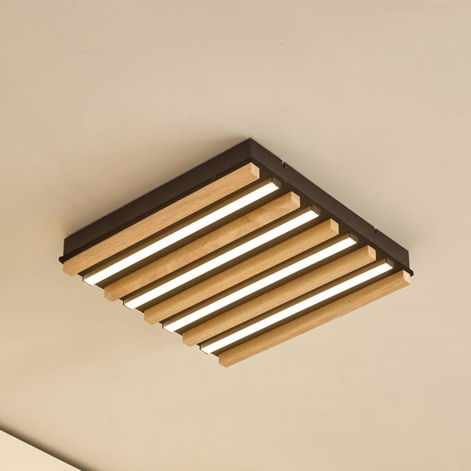 Lindby LED plafondlamp Firka, wit, hout, 42 cm, CCT, dimbaar.