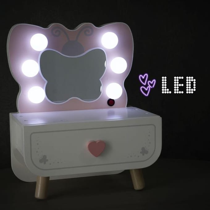 Mamabrum Houten Mini Kaptafel met LED-Verlichting „Vlinder” + Accessoires voor Kinderen