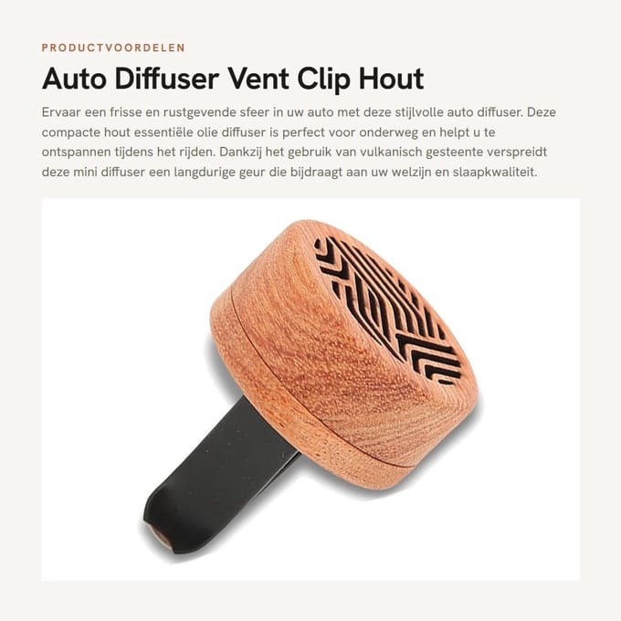 Dailygoods- Auto Diffuser Hout - Draagbare Luchtverfrisser - Mini Diffuser - Essentiële Olie Diffuser - Vulkanisch Gesteente - Langdurige Geur