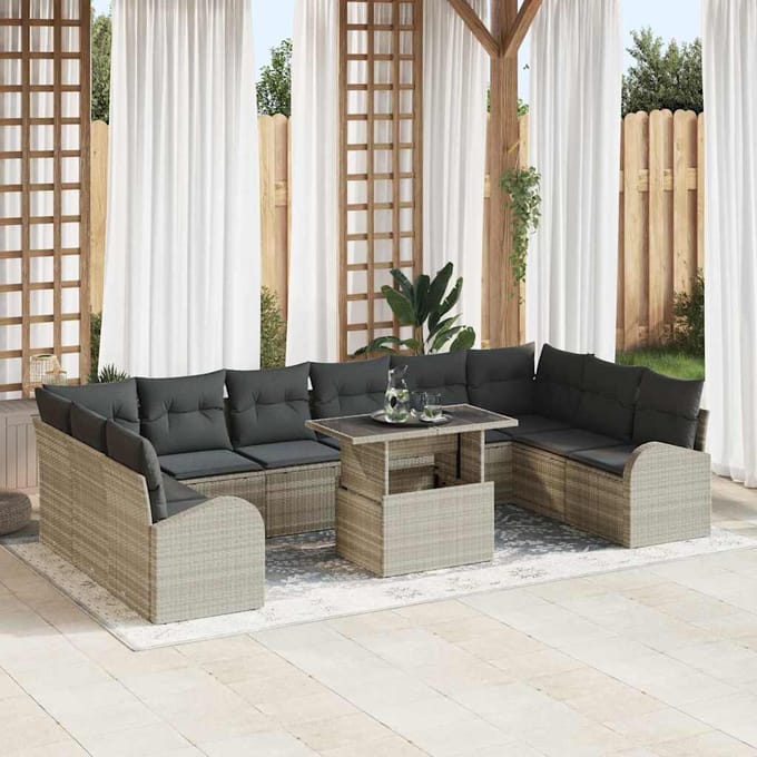 vidaXL - Tuinbank - Set - 11 - st - Lichtgrijs - poly - rattan