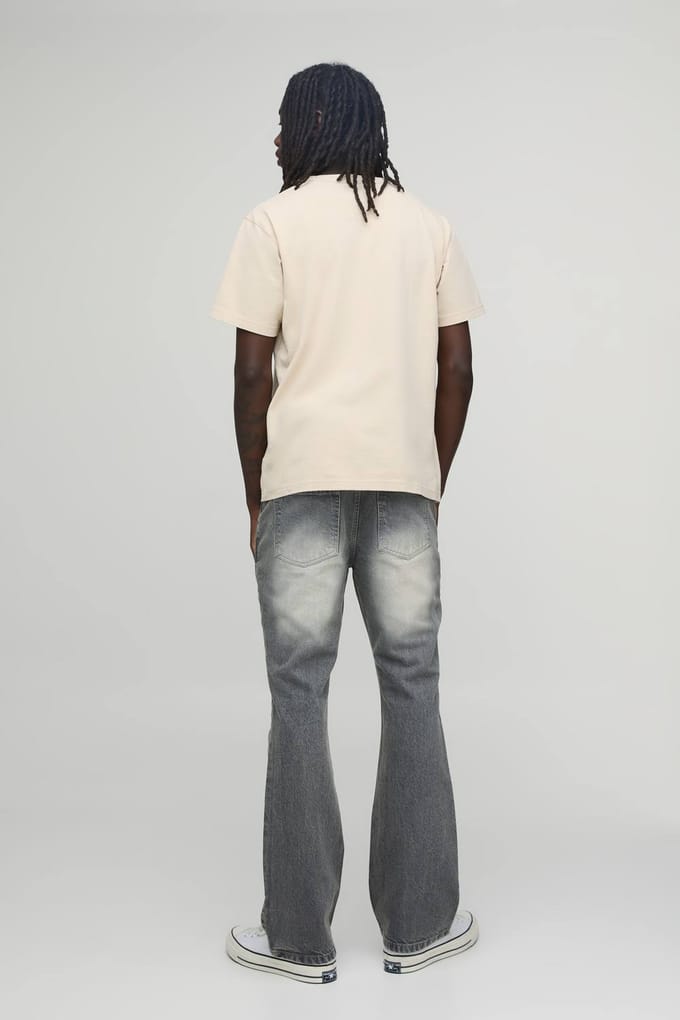 Essential Slim Flare Rigid Washed Jeans | Stone | Size 44R