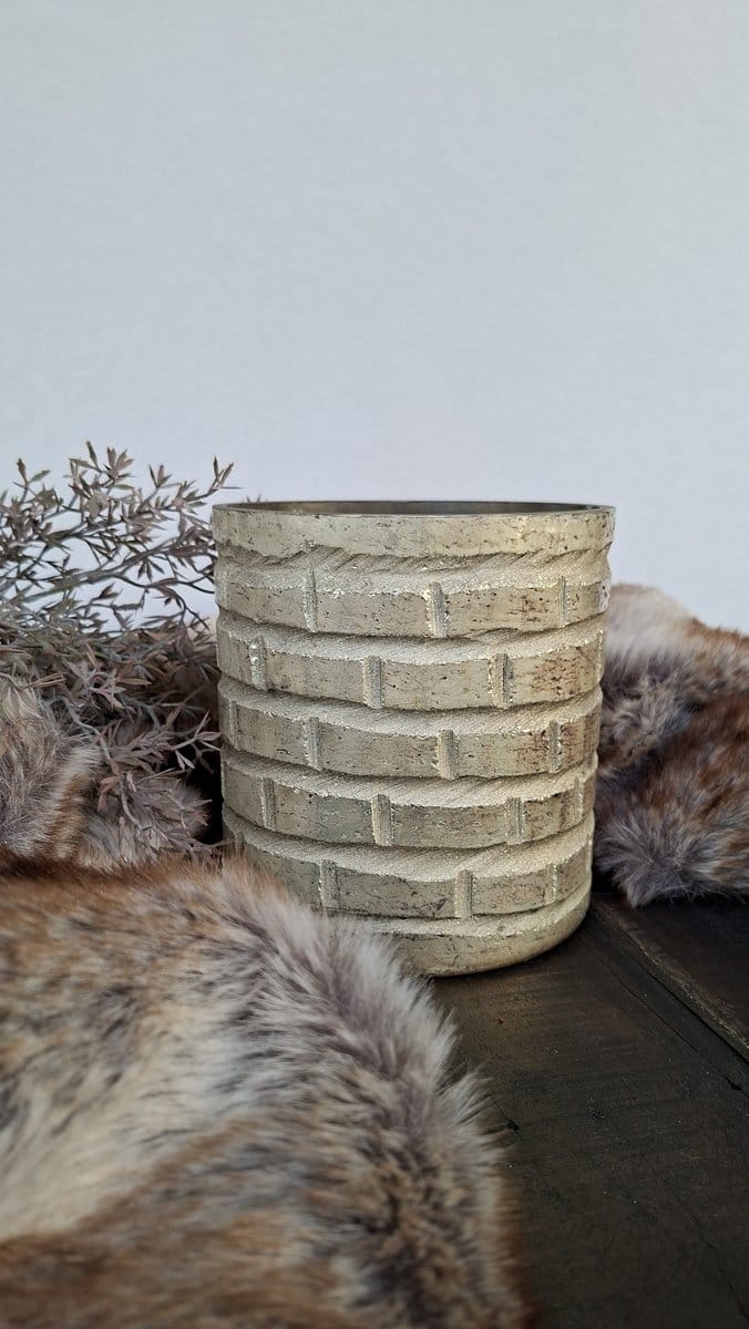 Mix en Match - Windlichten - Set van 2 stuks - Large - Cilinder - Glas - Creme - Gold - 17x16cm