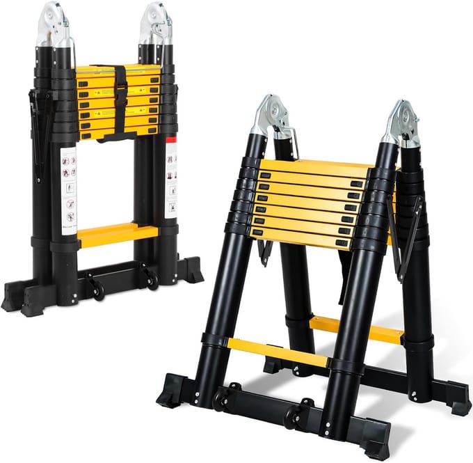 Aluminium Telescopische Ladder 5 Meter - Zwart Geel