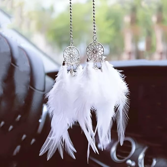 1 stuks Dromenvanger Veer Ontwerp Auto Hangende Decoratie white
