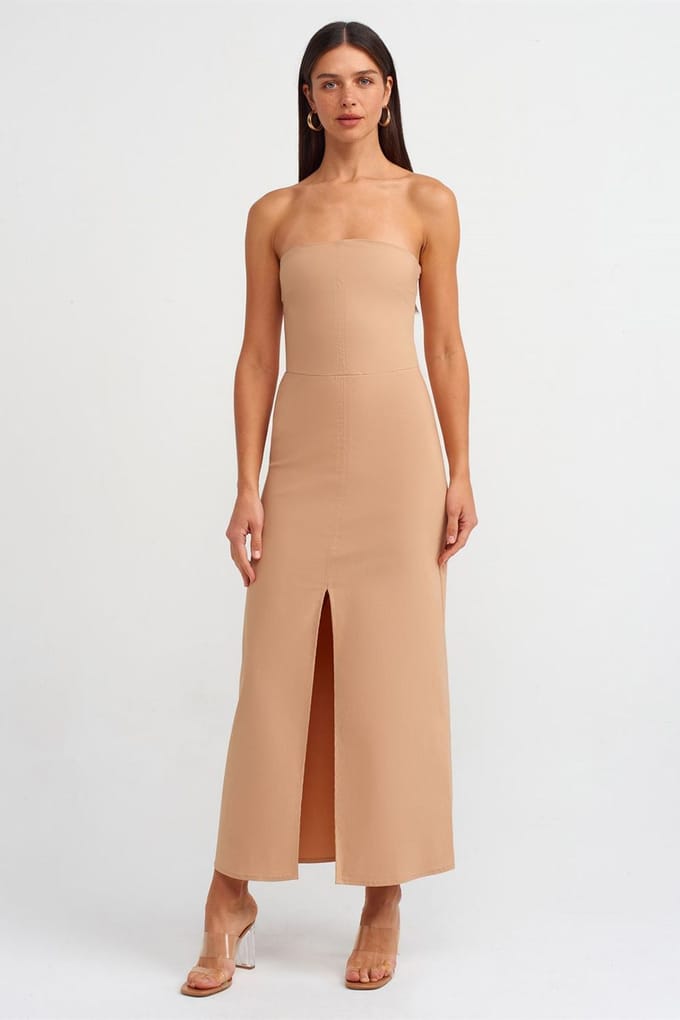 Strapless Aansluitende Midi-jurk met Splits