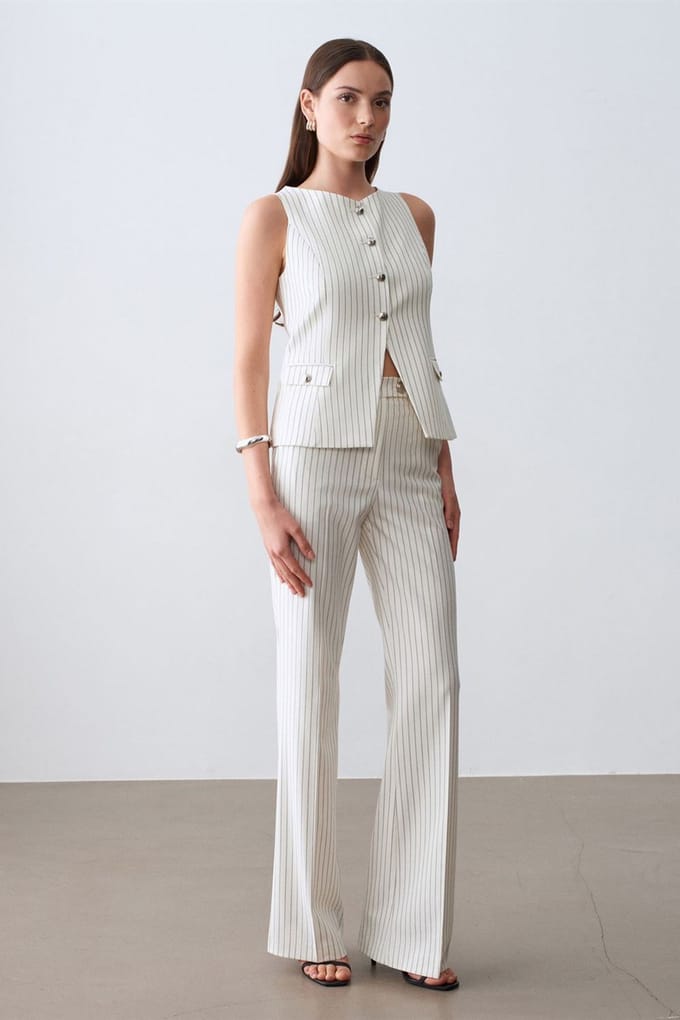 Vrouwen Mid-Waist Wijde Benen Gestreepte Broek