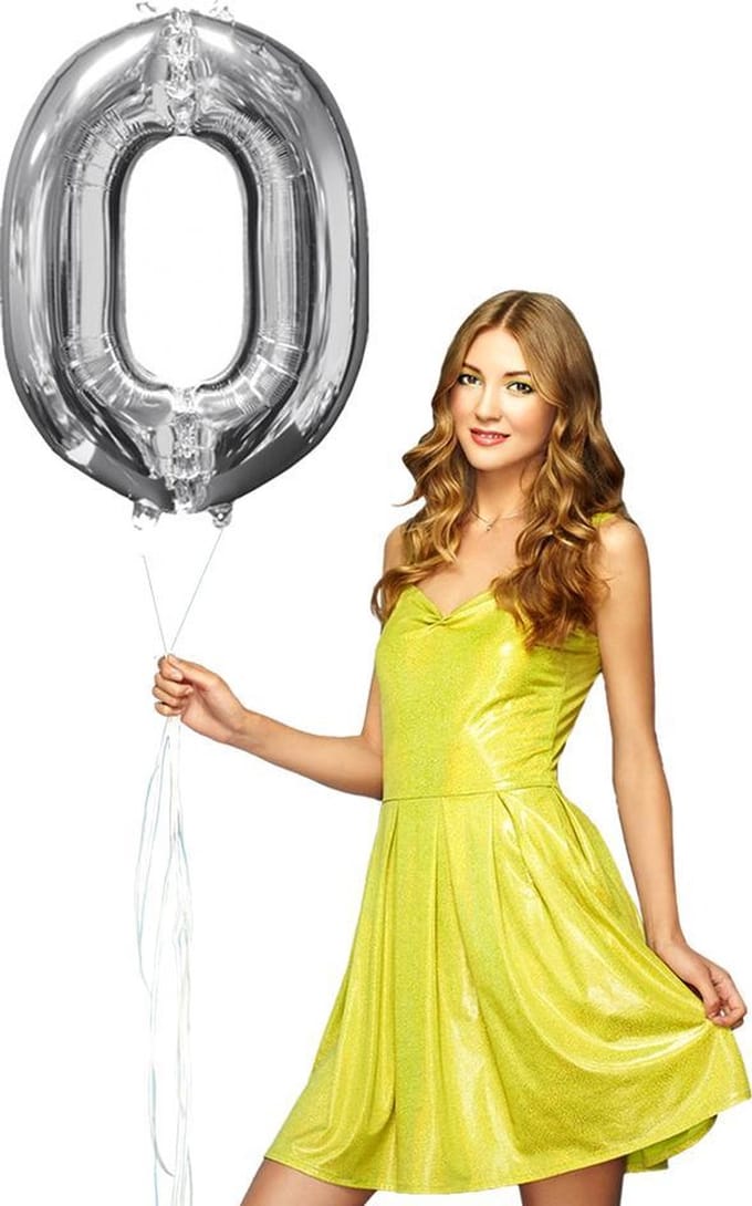 Helium gevulde cijfer 0 ballon zilver.