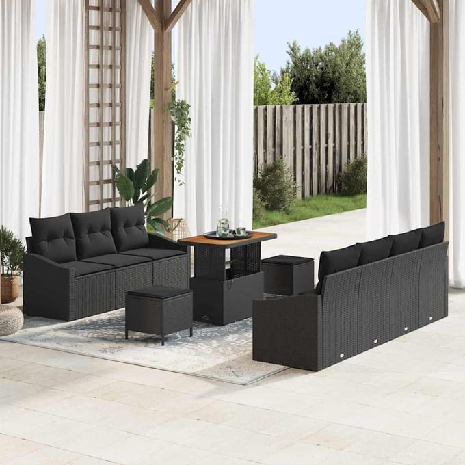 vidaXL Tuin Sofa Set 10 st 9-zits Zwart