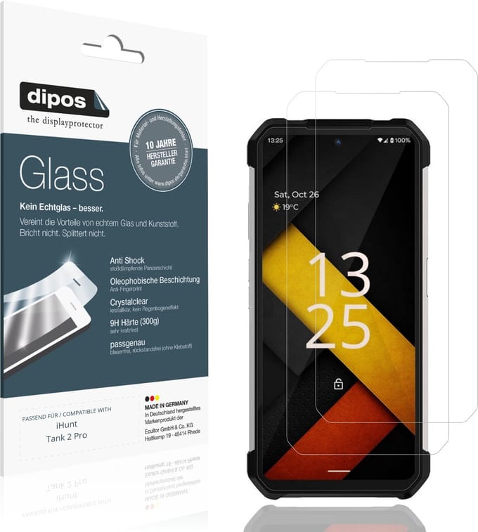 dipos – 2x Pantserfolie geschikt voor iHunt Tank 2 Pro | 9H Screenprotector