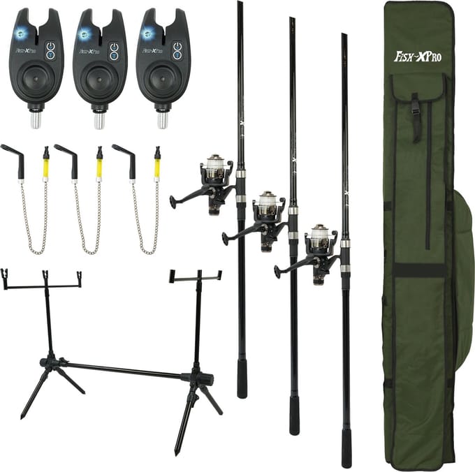 FISH-XPRO - Karperset - Pro Improve Set - 3-Rod - Karperhengelset - Zwart