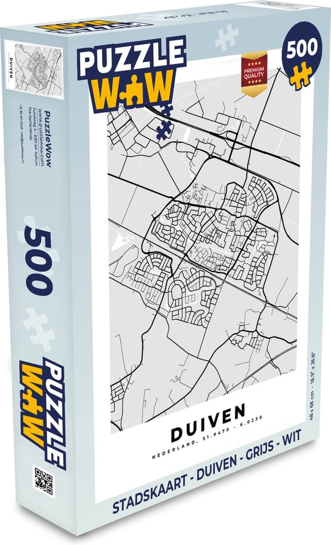 Puzzel Stadskaart - Duiven - Grijs - Wit - Legpuzzel - Puzzel 500 stukjes - Plattegrond