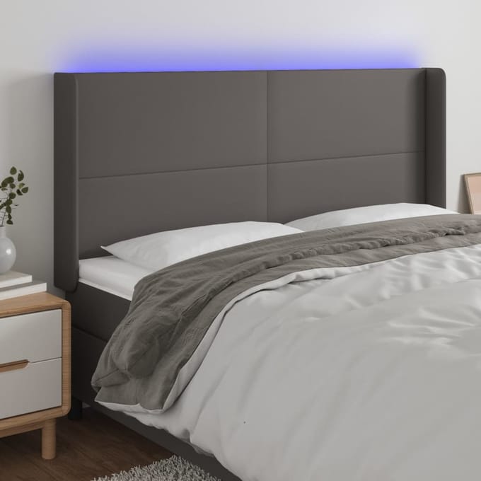 vidaXL - Hoofdbord - LED - 203x16x118/128 - cm - kunstleer - grijs