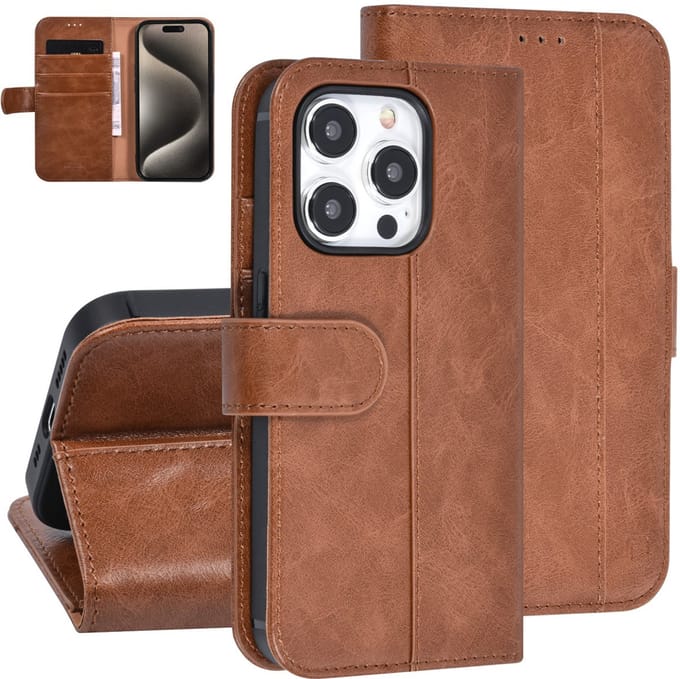 UNIQ Accessory Back Cover - Apple iPhone 15 Pro - Bruin - Pasjeshouder voor 3 pasjes - Magneetsluiting