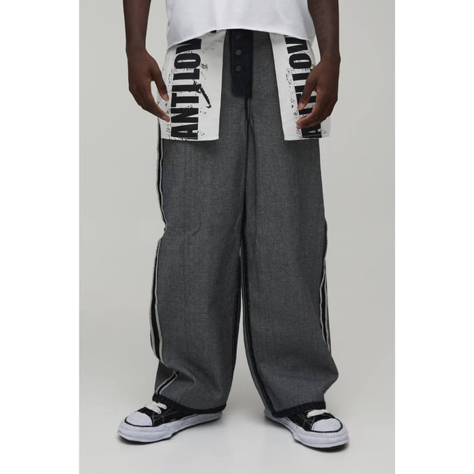 Baggy Jeans Met Omgekeerd Grafisch Zakontwerp | Washed Black | Size 32R