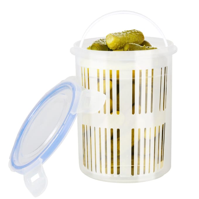Augurkenpot met Zeef Augurkenhouder Bewaarder Lifter Multifunctionele Opbergcontainer met Lekdicht Deksel 4,3x5,3 inch white