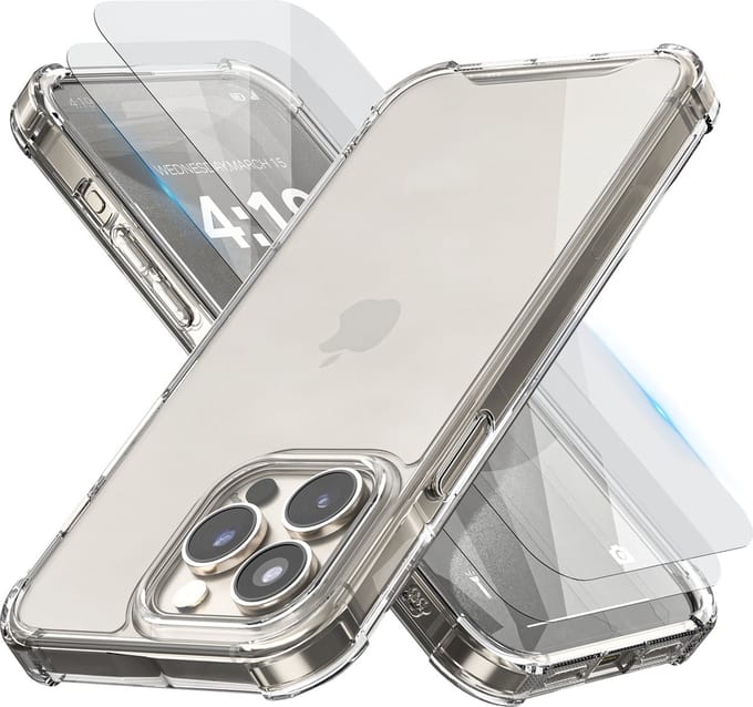 Hoesje geschikt voor iPhone 15 Pro Max case Transparant - 2x screenprotector - beschermglas screen protector- Anti Shock hoes case