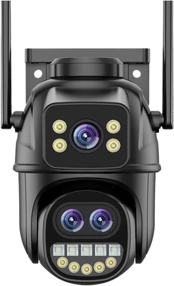 Beveiligingscamera Buiten - IP Camera WiFi - Thuisbewaking - Drie Lenzen Dubbel Scherm - 8MP 4K HD - Zwart