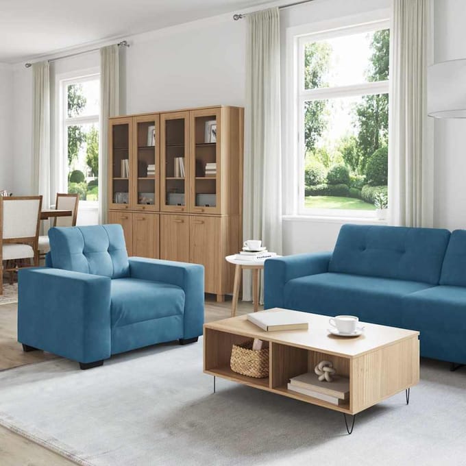 vidaXL Bankstel 3 pcs Blauw 221 x 80 x 80 cm Fluweel