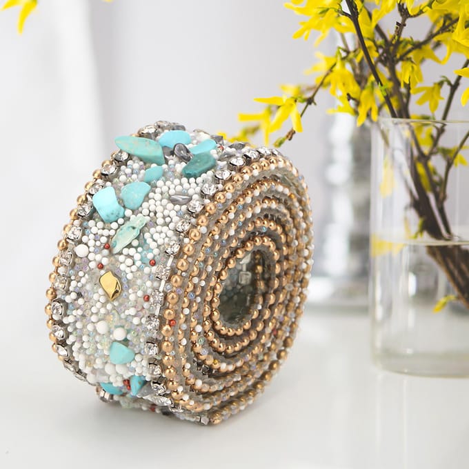 2,5 cm DIY Diamond Mesh Wrap Roll met kristallen strass-steentjes, kettingversiering en lintdecoratie (#05) beige