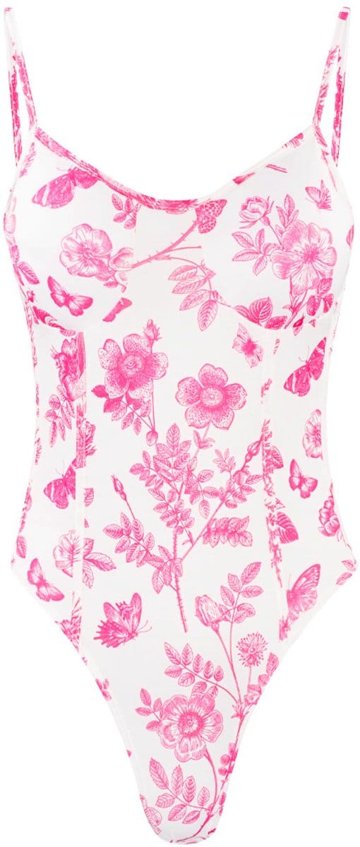 Gestructureerde Denim Overall met Botanische Bloemenprint - Roze - Maat L