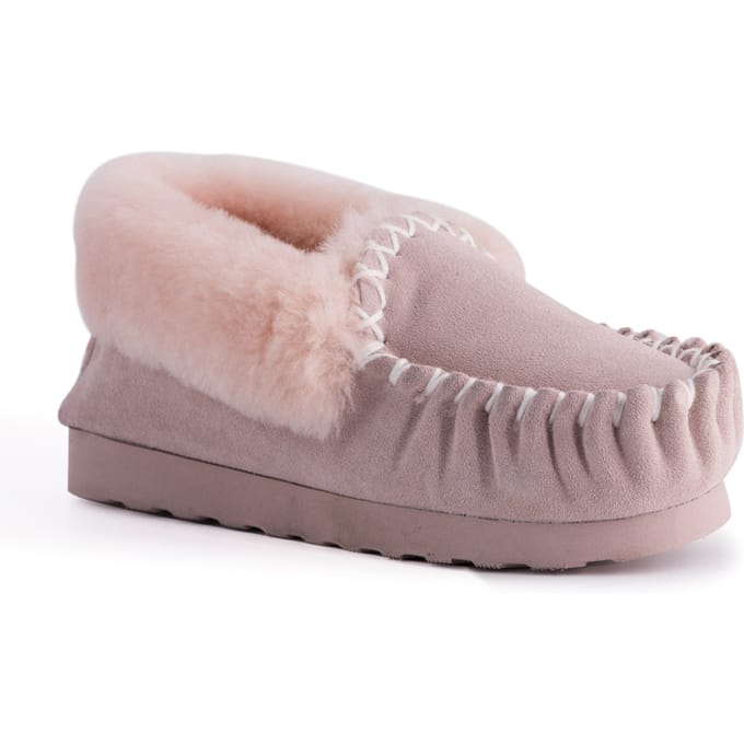 Aus Wooli "Waterloo" Australia Hand Stitched Women's Sheepskin Moccasin, Lichtroze