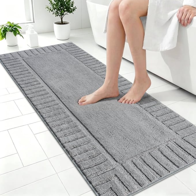Badkamertapijt, antislip, wasbaar, badmat, grijs, 60 x 150 cm, absorberend, badkamertapijt