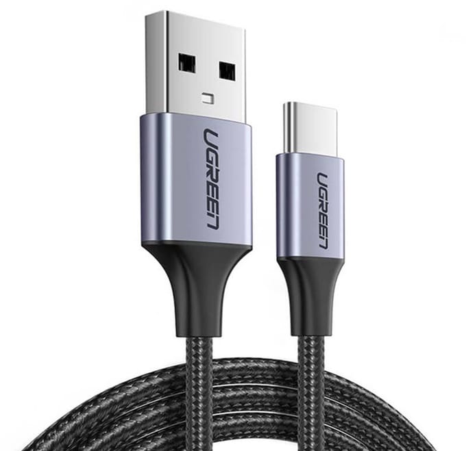 Ugreen - Kabel - Usb Naar Usb-C - 1 Meter - Aluminium Stekker Voor Telefoons - Zilver
