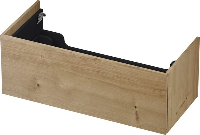 INK wastafelonderkast 1 lade greeploos push to open echt hout 100x45x38cm, fineer ash grey