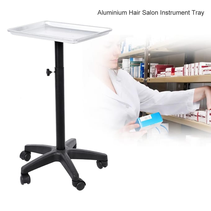 Aluminium Kapsalon Instrumentenbak Verstelbare Hoogte Trolley Beauty Tools zonder Beker Zilver rood