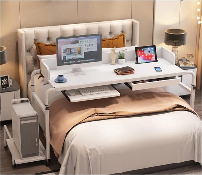 Bedtafel met wielen - Laptoptafel bank - Ontbijt op bed - Oprolbare constructie - Verstelbaar - A