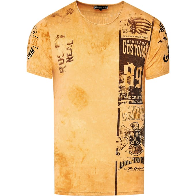 Gewassen biker T-shirt met voor- en achterkant bedrukt
