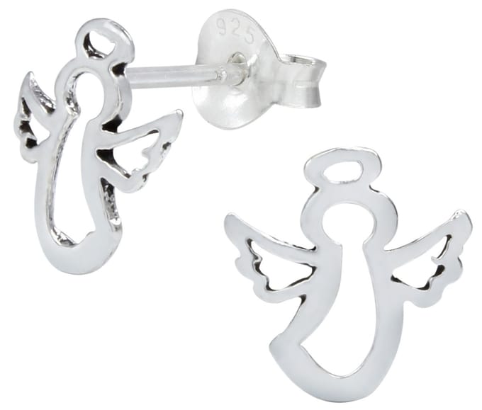 Joy|S - Zilveren engel oorbellen - 10 mm - geoxideerd