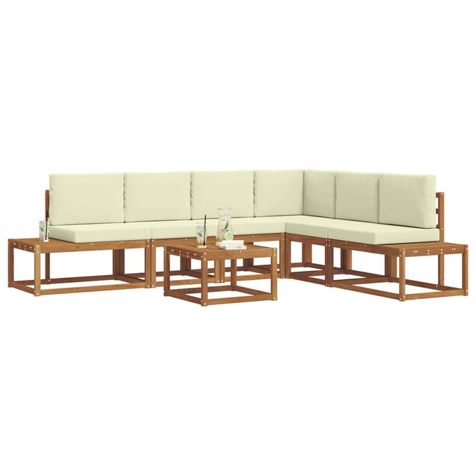 vidaXL - 7 - st - Buiten - bank - set - Massief - Acacia - Hout - en - Polyester