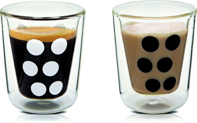 Zak!Designs Dotdot Espressobeker - Dubbelwandig - Met Lepel - 7,5 cl - Set van 2 stuks - Zwart_Wit