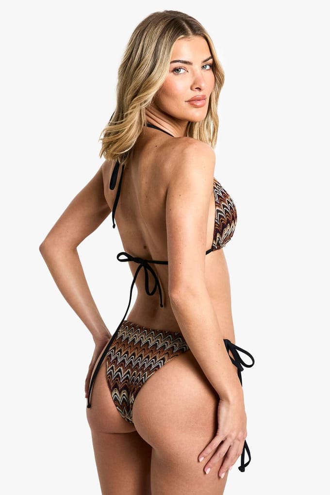 boohoo Dames Gebreide Zig Zag Bikini Broekjes met Zijknoop | Maat: 38