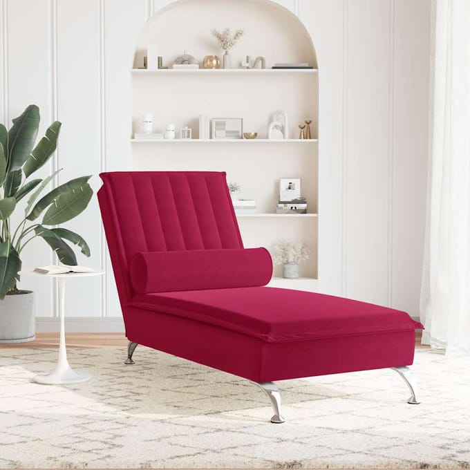 vidaXL - Massage - chaise - longue - met - bolster - fluweel - wijnrood
