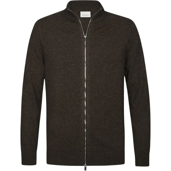 Profuomo Cardigan Full Zip Vesten Bruin Ppxj30013